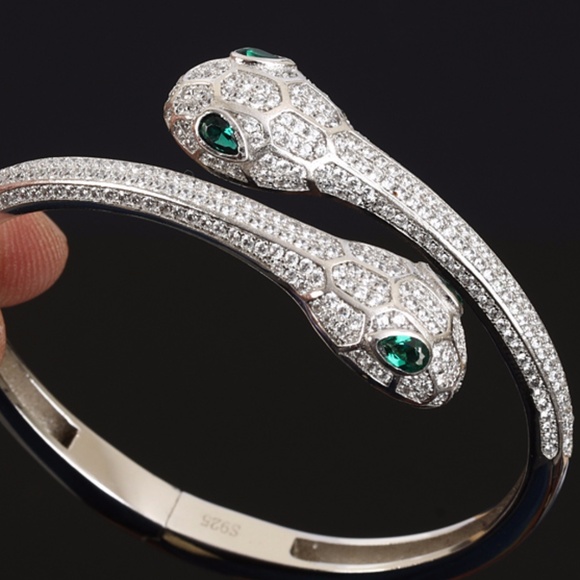 NEW SNAKE BRACELET CUFF topaz emerald 925 sterling